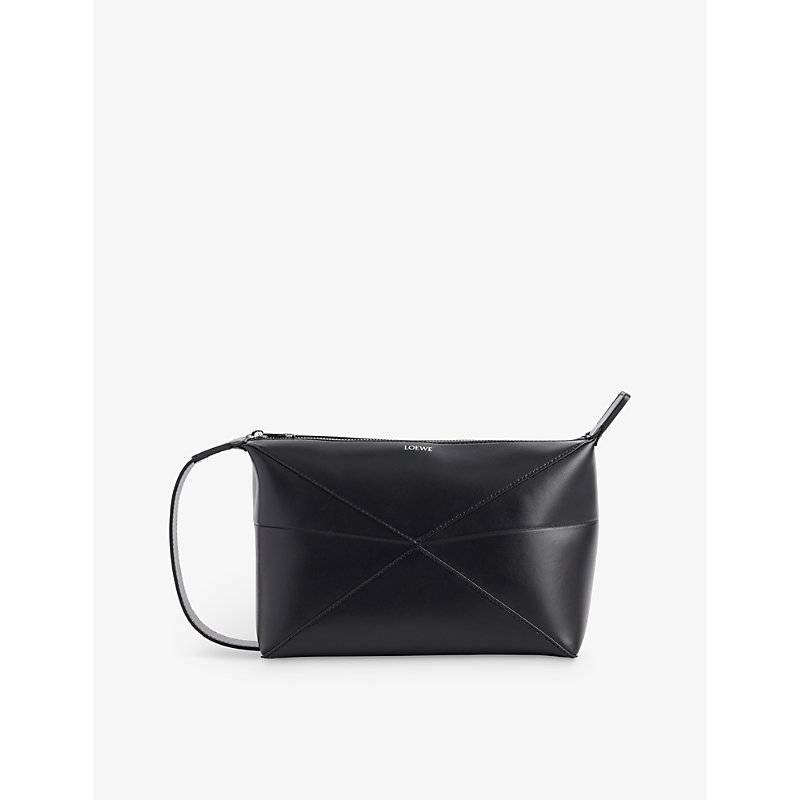 Loewe Mens Black Puzzle Fold Panelled Leather Wash Bag