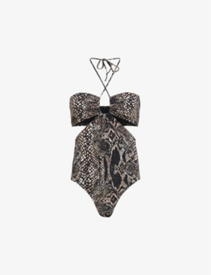 ALLSAINTS: Cody graphic-print cut-out stretch-woven swimsuit