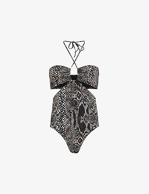 ALLSAINTS: Cody graphic-print cut-out stretch-woven swimsuit