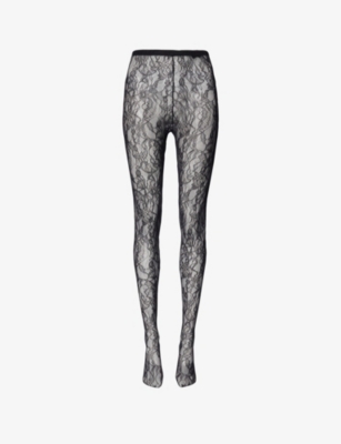 Wardrobe.nyc Womens Black High-rise Floral-lace Tights
