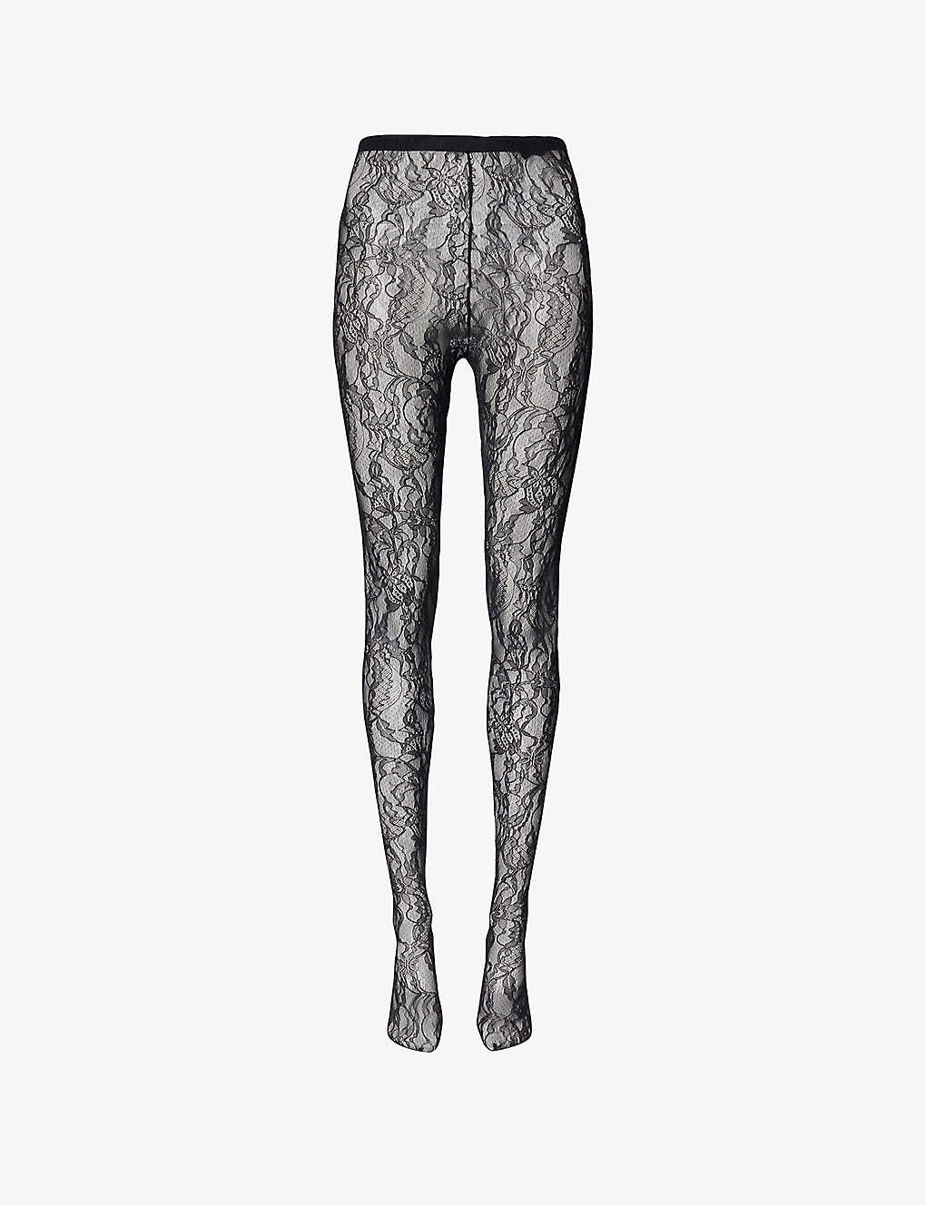 Wardrobe.nyc Womens Black High-rise Floral-lace Tights