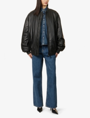 Shop Wardrobe.nyc Women's Black Oversized Leather Bomber Jacket