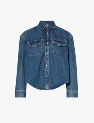 WARDdressing gown.NYC WARDROBE.NYC WOMEN'S INDIGO FLAP-POCKET PUSH-STUD DENIM SHIRT