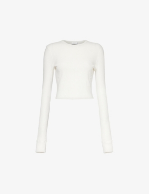 Wardrobe.nyc Womens Off White Round-neck Cropped Stretch-cotton Top