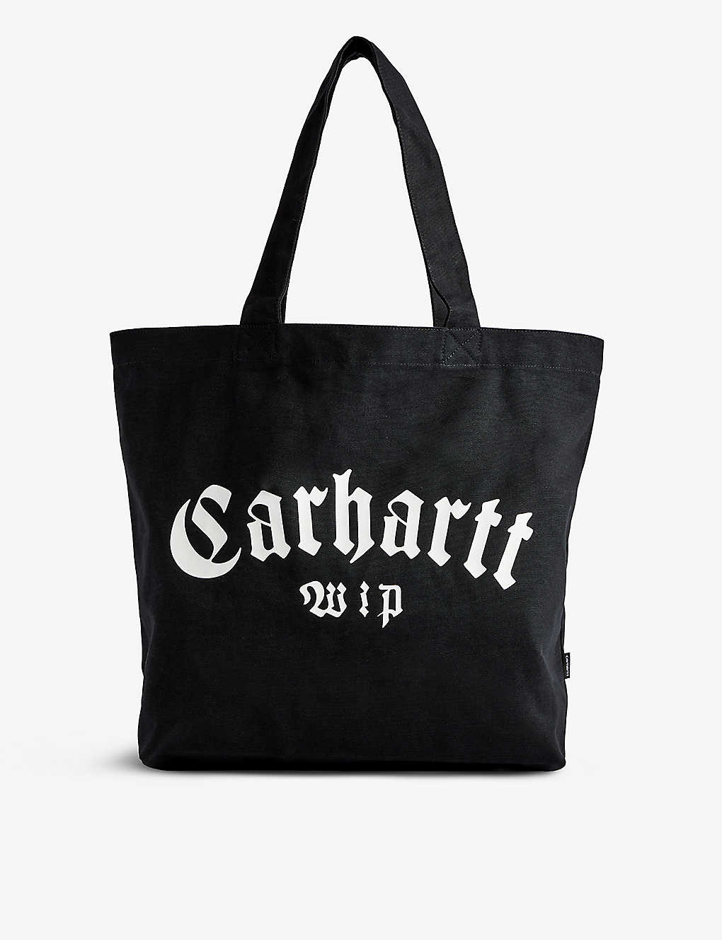 Carhartt Wip Onyx Print Black White Onyx Script Brand-print Cotton Tote Bag