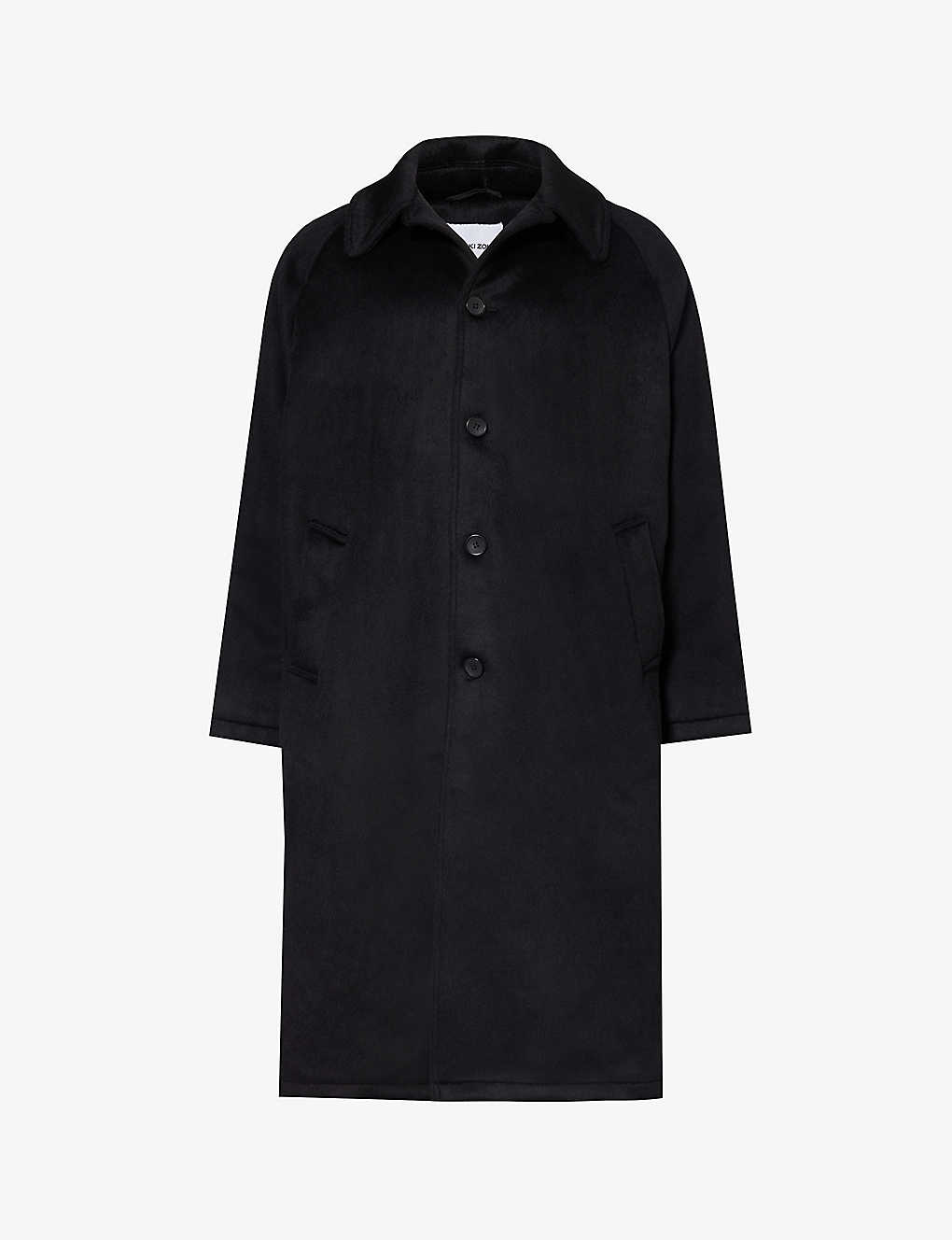 Mki Miyuki Zoku Mki Miyuki-zoku Mens Black Side-pocket Spread-collar Wool-blend Coat