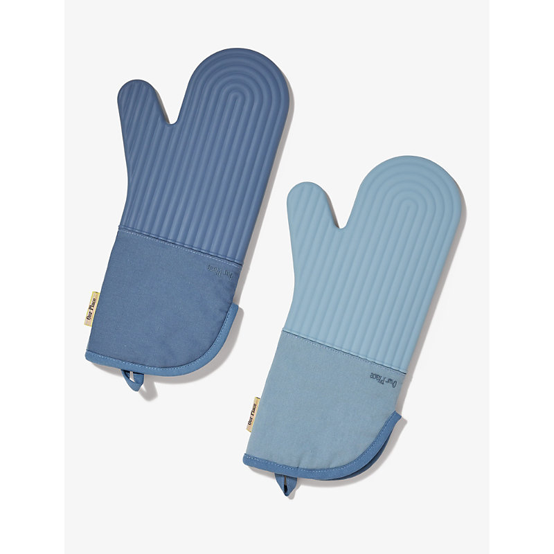 Our Place Blue Salt Hot Mitts Cotton-twill And Silicone Oven Gloves Set Of Two