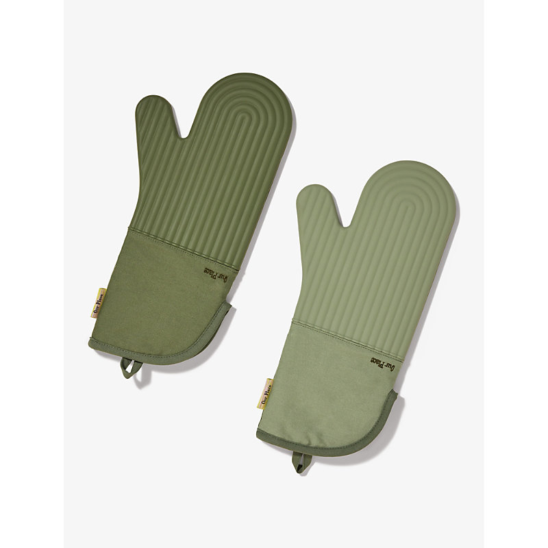 Our Place Sage Hot Mitts Cotton-twill And Silicone Oven Gloves Set Of Two