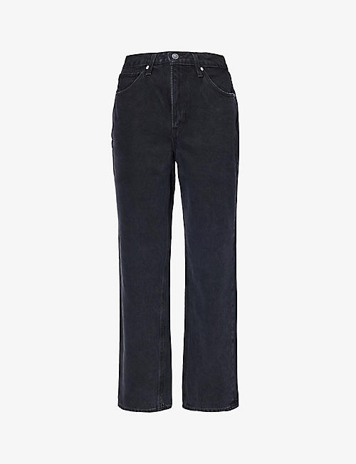PAIGE: Sarah faded-wash straight-leg high-rise recycled and organic-blend denim jeans