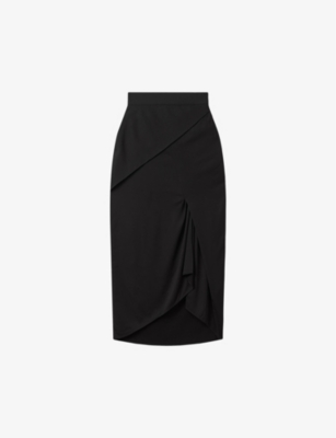 REISS: Zaria draped stretch-woven midi skirt