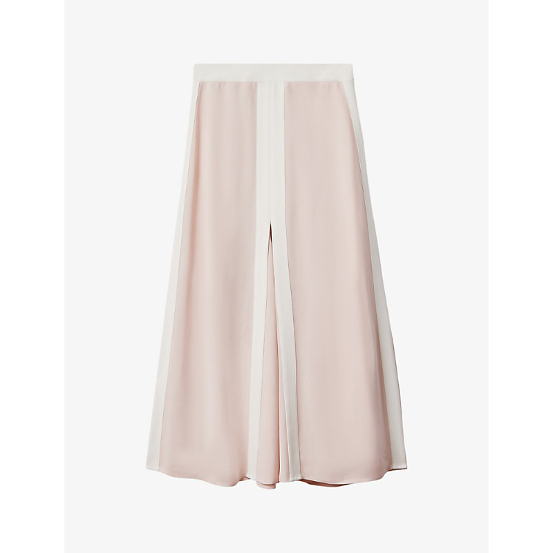 Shop Reiss Women's Nude/ivory Rosalia Contrast-trim Woven Midi Skirt
