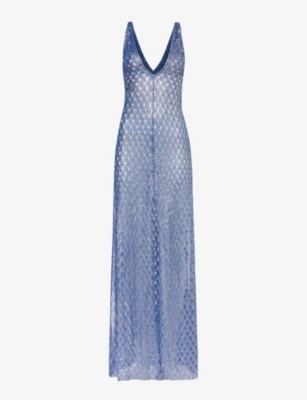 Missoni Womens Lapis Blue Crocheted Knitted Maxi Dress