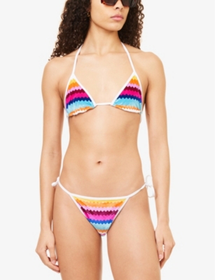 Shop Missoni Womens Multicolor Chevron Chevron-pattern Triangle-cup Velour Bikini