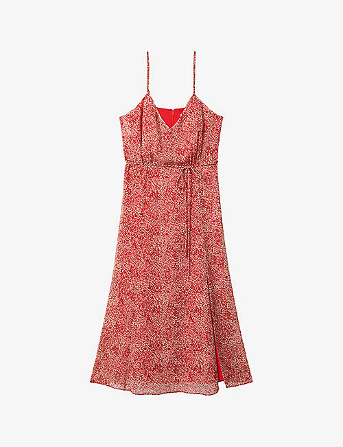 REISS: Olivia floral-print V-neck woven midi dress