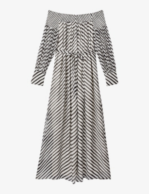REISS: Fabia bardot striped woven maxi dress