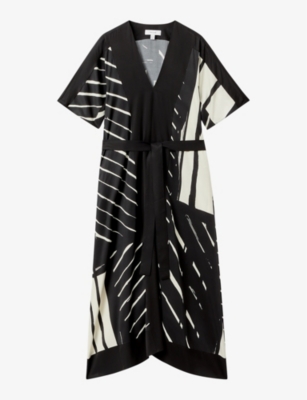 Reiss Cami Printed Satin Midi Dress In Black/white