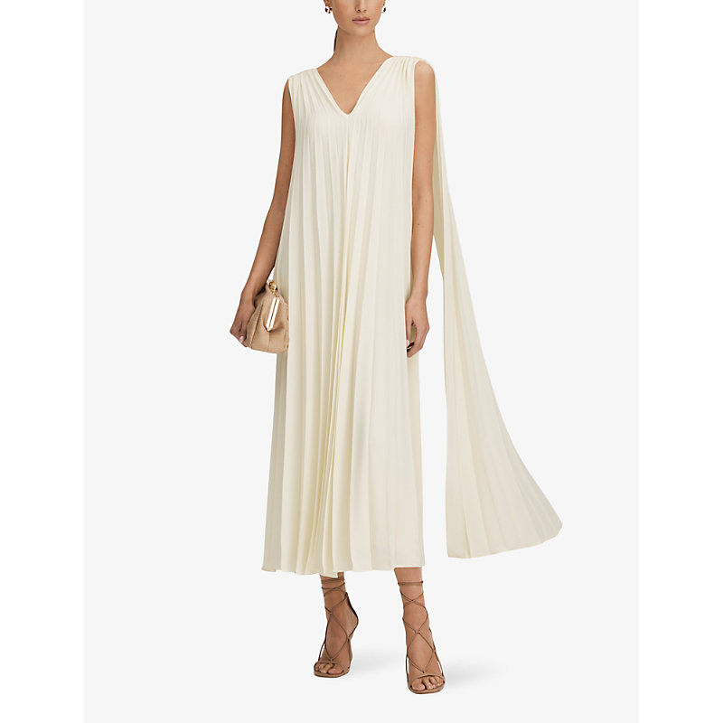 Shop Reiss Women's Lemon Loreli Pleated Cape-sleeve Woven Maxi Dress