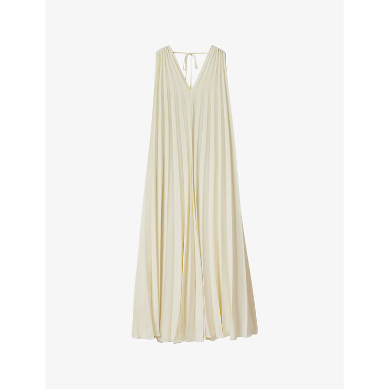 Reiss Womens Lemon Loreli Pleated Cape-sleeve Woven Maxi Dress