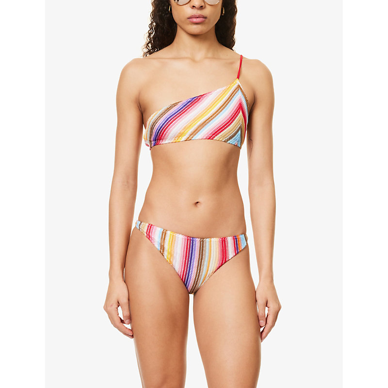 Shop Missoni Womens Multicolor Red Stripes Asymmetric-neck Striped Bikini