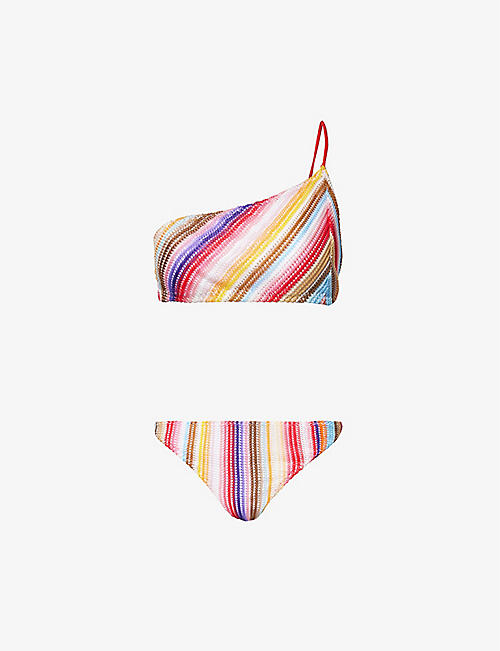 MISSONI: Asymmetric-neck striped bikini