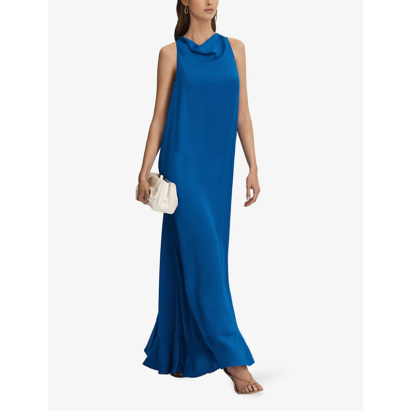 Shop Reiss Women's Cobalt Blue Dina Cowl-neck Satin Maxi Dress