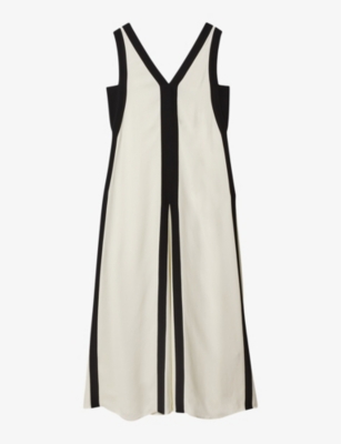 REISS REISS WOMEN'S BLACK/CREAM RAE COLOUR-BLOCK RELAXED-FIT WOVEN MAXI DRESS