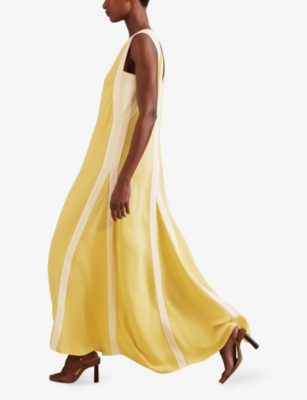 Shop Reiss Rae Colour-block Relaxed-fit Woven Maxi Dress In Yellow/cream