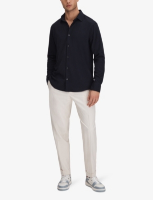 Shop Reiss Men's Navy Corsica Regular-fit Textured Stretch-cotton Shirt