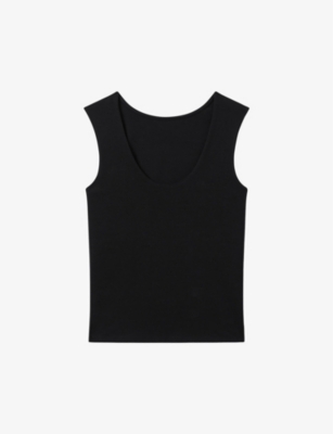 Shop Reiss Women's Black Courtney Scoop-neck Stretch Cotton-blend Vest Top