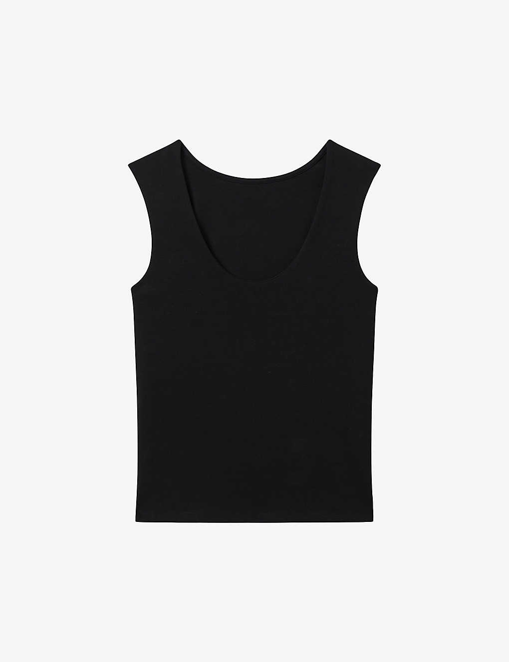 Shop Reiss Courtney Scoop-neck Stretch Cotton-blend Vest Top In Black