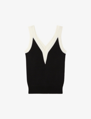 Shop Reiss Women's Black/white Tessa Colour-blocked Knitted Vest