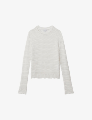 Reiss Sim Crochet-knit Woven Top In White