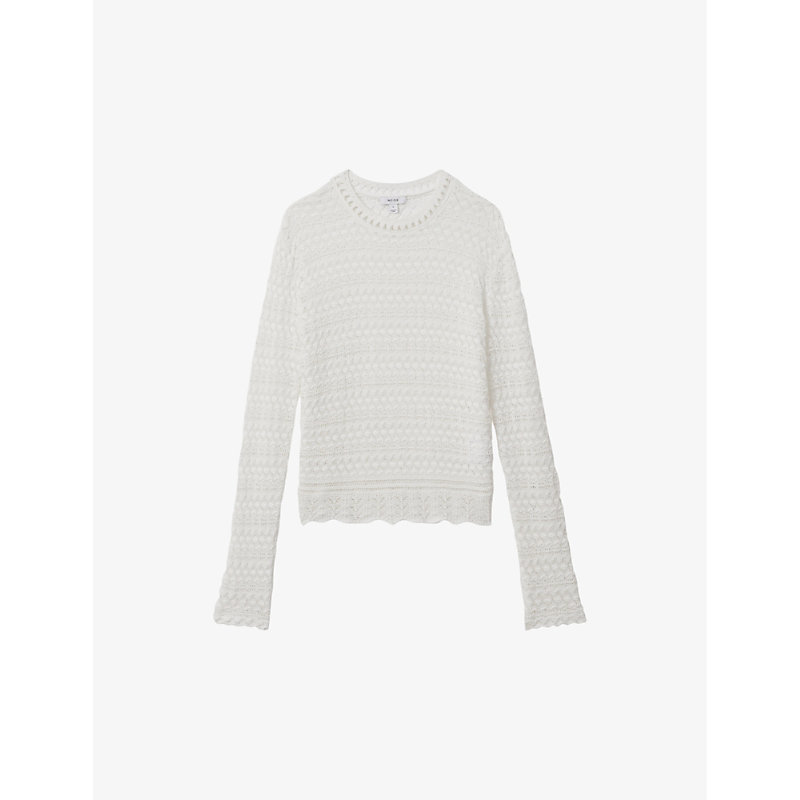 Reiss Sim Crochet-knit Woven Top In White