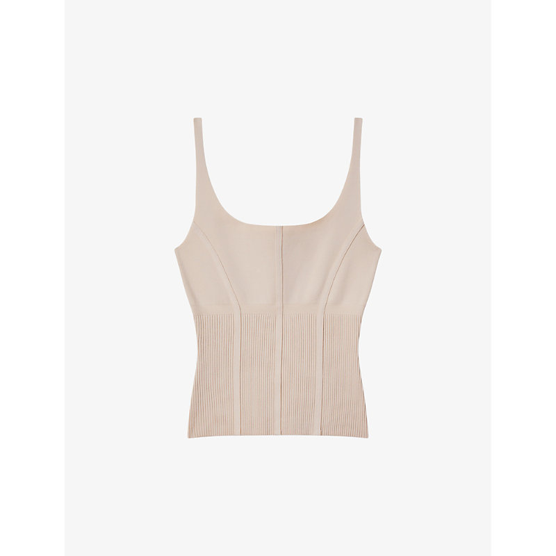 Shop Reiss Women's Nude Verity Exposed-seam Stretch-knitted Top