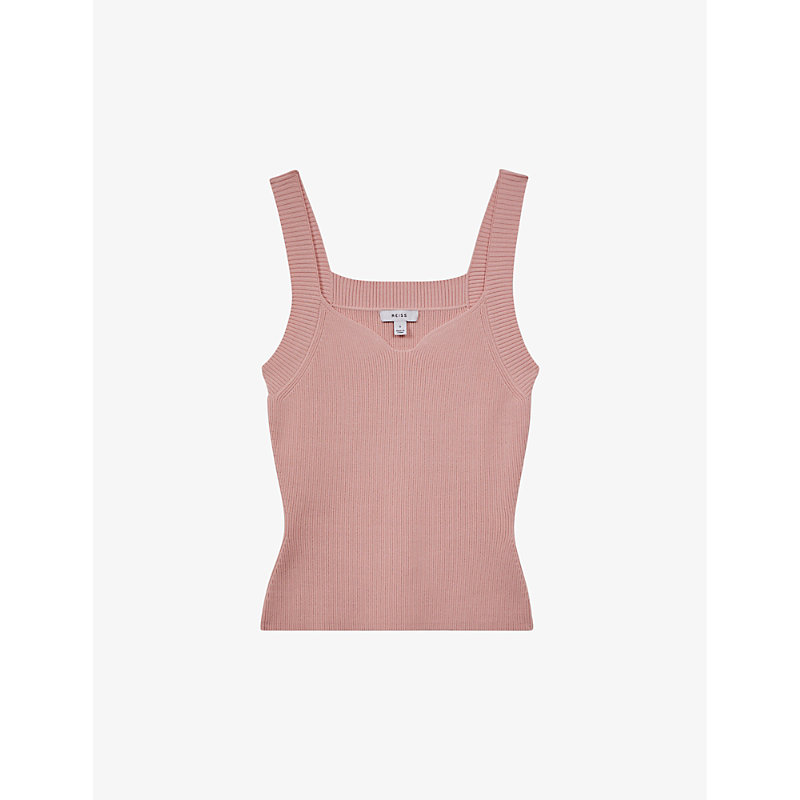 Shop Reiss Dani Sweetheart-neck Slim-fit Ribbed Stretch-knit Vest In Blush