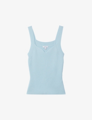 Shop Reiss Women's Light Blue Dani Sweetheart-neck Slim-fit Ribbed Stretch-knit Vest