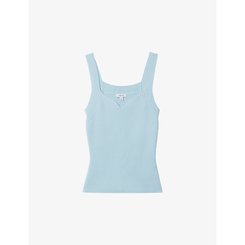 Shop Reiss Dani Sweetheart-neck Slim-fit Ribbed Stretch-knit Vest In Light Blue