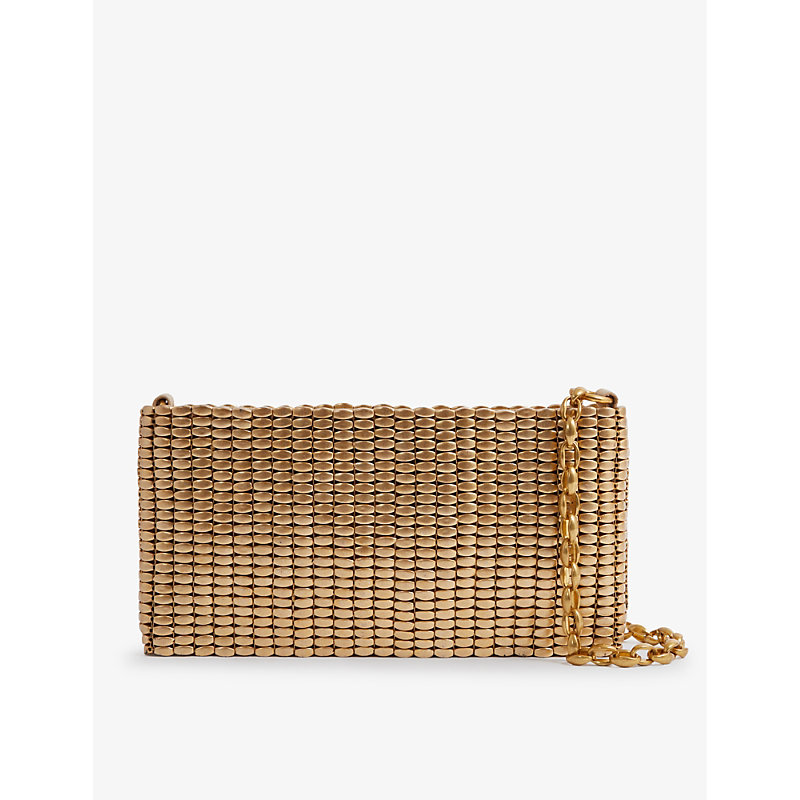 Shop Reiss Women's Gold Bailey Bead-embellished Woven Shoulder Bag