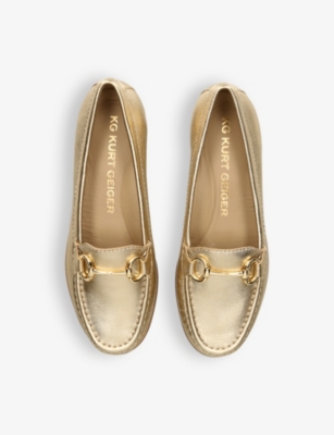 Shop Kg Kurt Geiger Women's Gold Matilda Horsebit-trim Metallic-leather Loafers