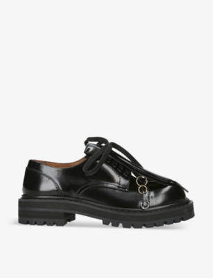 Marni Dada Embellished Fringed Glossed-leather Derby Shoes In Black