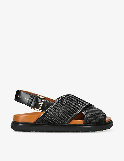 MARNI: Fussbett raffia and leather platfrom sandals