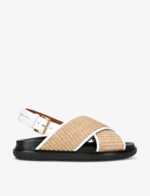 Shop Marni Fussbett Raffia And Leather Platform Sandals In Beige
