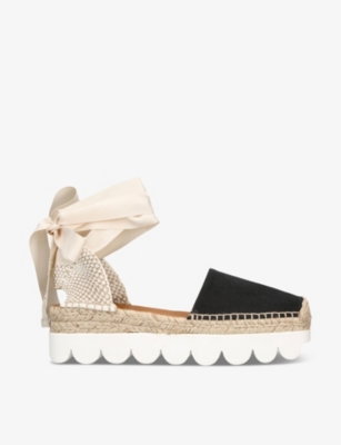 Marni Bicolor Canvas Ankle-wrap Sabot Espadrilles In Black