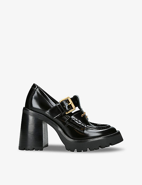 ALEXANDER WANG: Carter logo-plaque leather heeled loafers