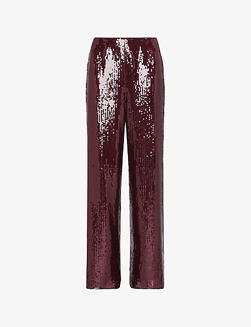 WHISTLES: Sandra sequin-embellished wide-leg high-rise stretch-recycled polyester trousers