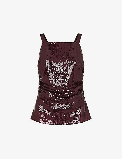 WHISTLES: Sequin-embellished ruched stretch-recycled polyester cami top