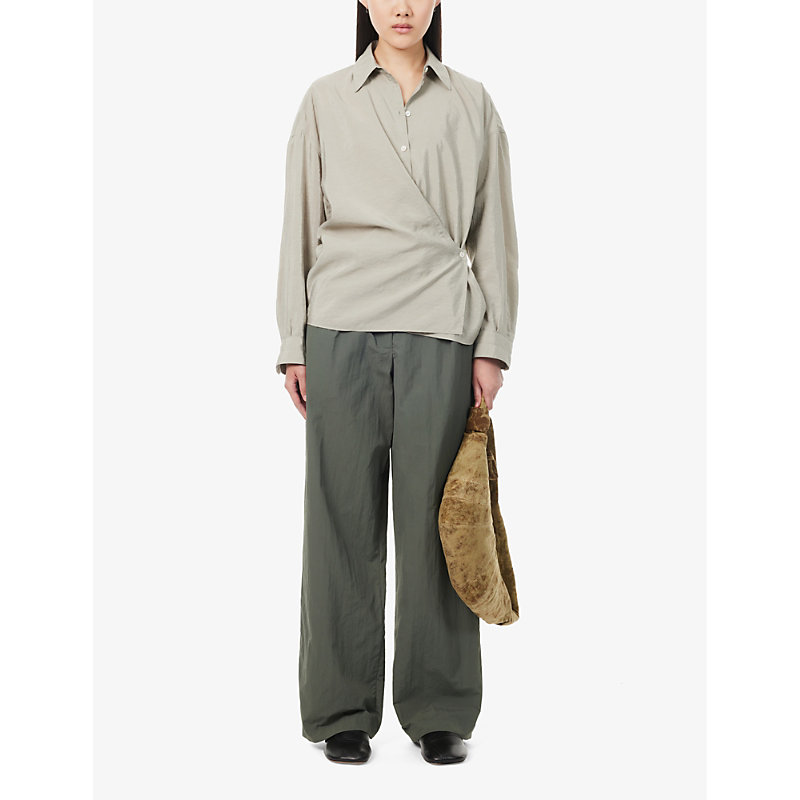 Shop Lemaire Twisted Wrap-front Silk-blend Shirt In Misty Grey