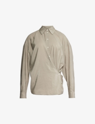 Shop Lemaire Women's Misty Grey Twisted Wrap-front Silk-blend Shirt