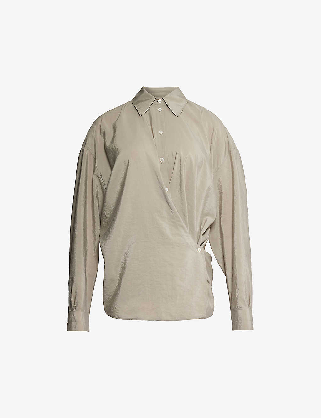 Shop Lemaire Twisted Wrap-front Silk-blend Shirt In Misty Grey