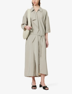 Shop Lemaire Women's Misty Grey Asymmetric-neck Silk-blend Midi Dress